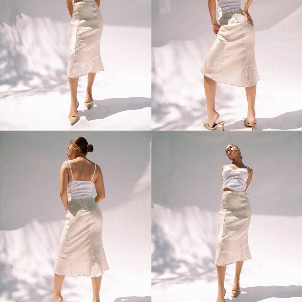The Line by K Grace Crinkled Satin Skirt in color Beige
